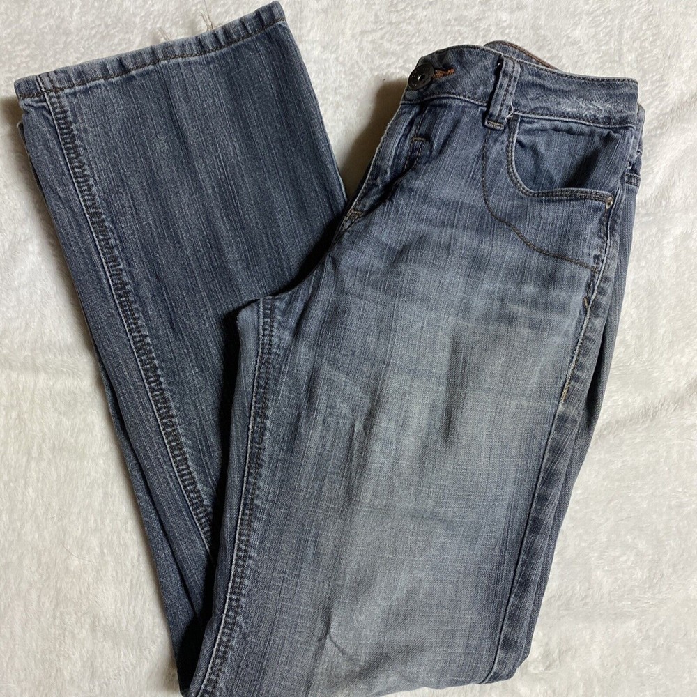 DKNY Jeans Blue Denim Bootcut Leg Size 6 Cotton Stretch Pockets Belted C…